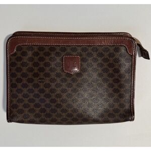 CELINE Triomphe Macadam Leather Clutch Cosmetics Travel Bag Italy Authentic